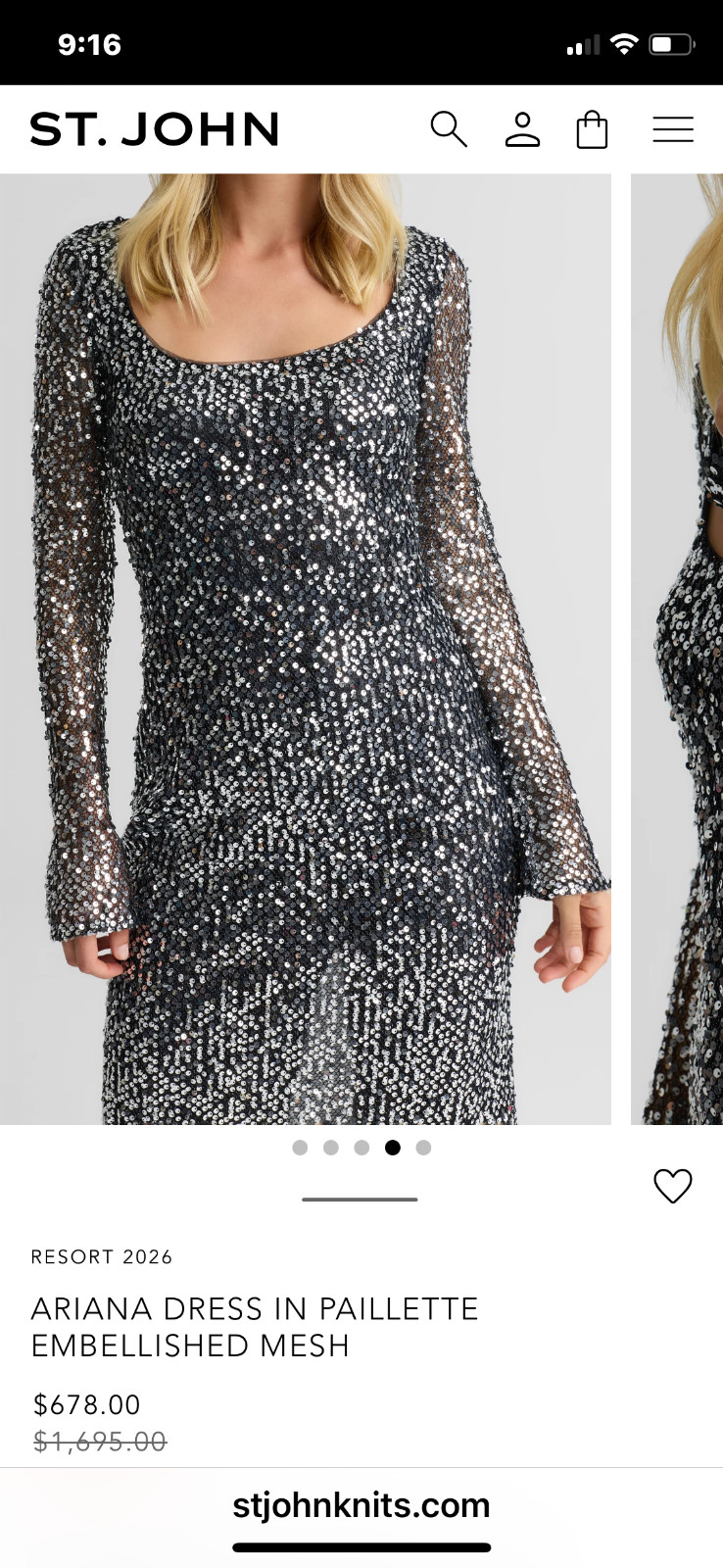 St. John Ariana Dress With Pailettes, Size 4