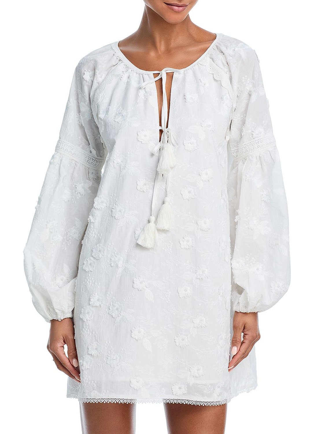Bell by Alicia Bell Womens Mimi Cotton Tunic Embroidered Mini Dress S White NWT