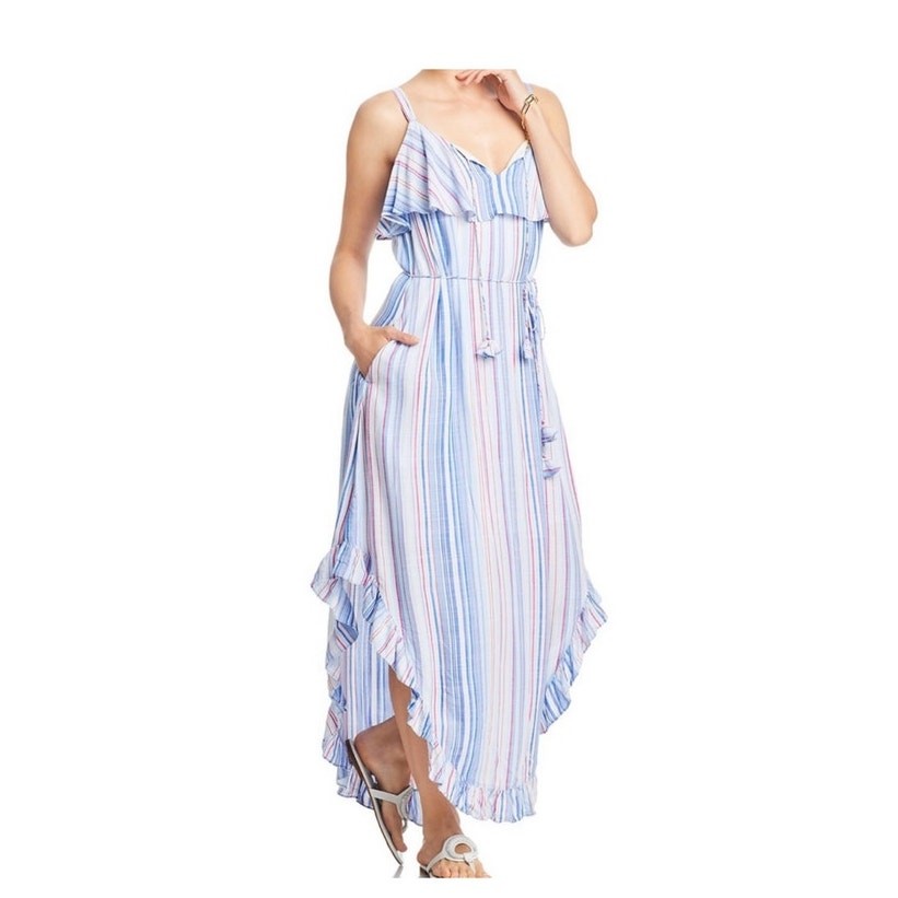 Tommy Bahama Baby Blue Maxi Dress Small Ruffle Hem Split Side Beach Resort