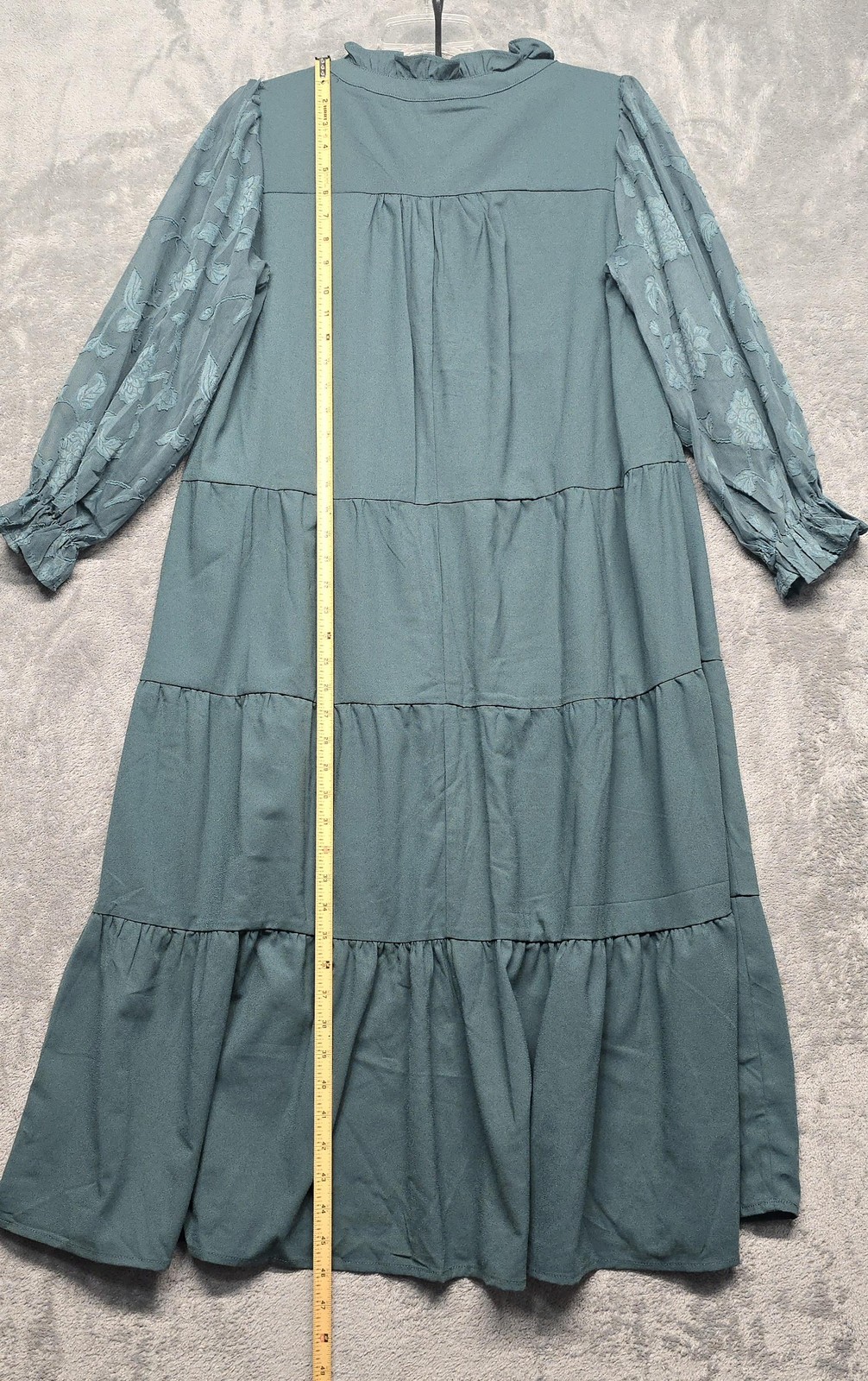Umgee Dress Womens Size Medium Teal Green Tatum Tiered Mock Neck Midi Boho Style