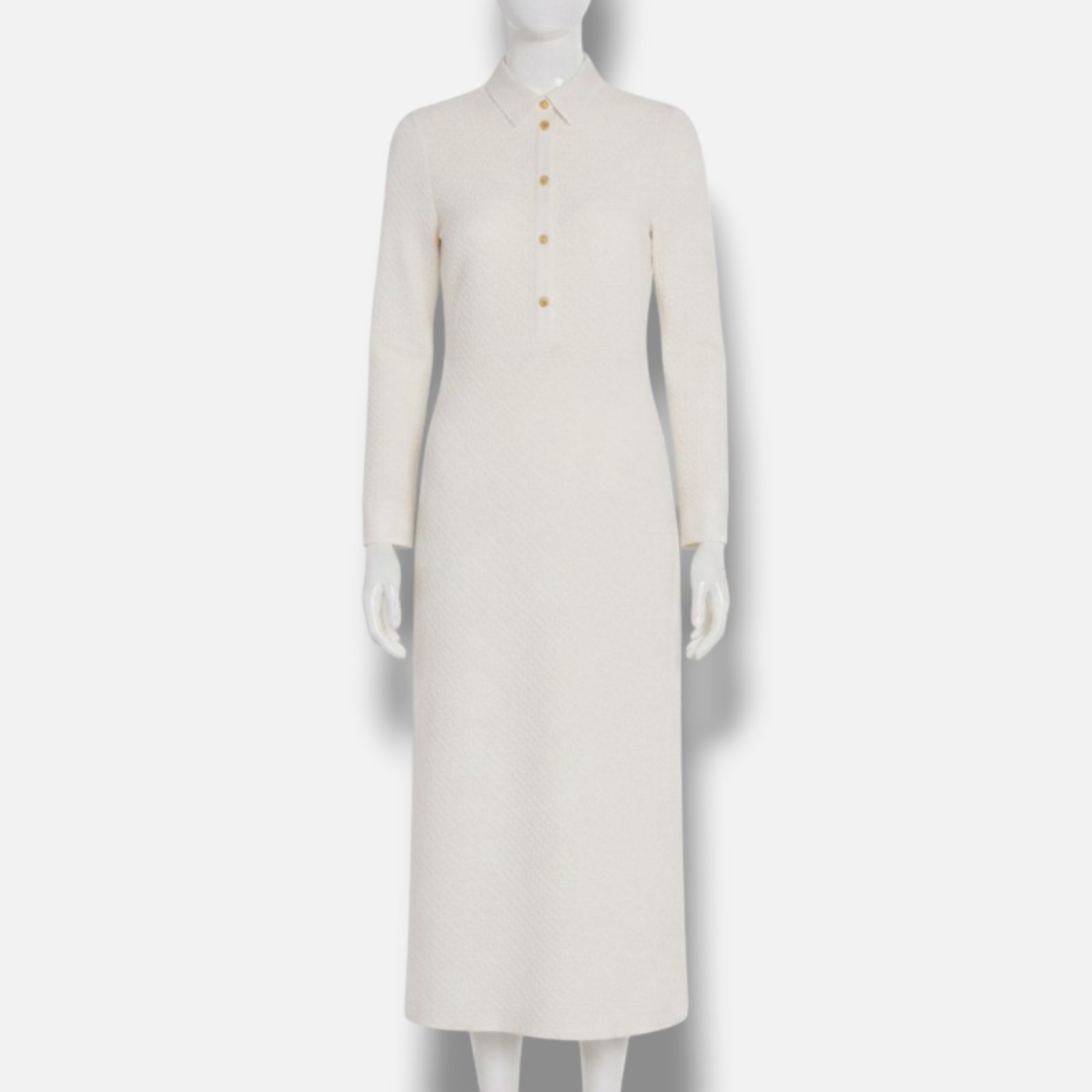 Celine Women Ivory Crochet Cotton Linen A-Line Polo Shirt Midi Dress Size 40