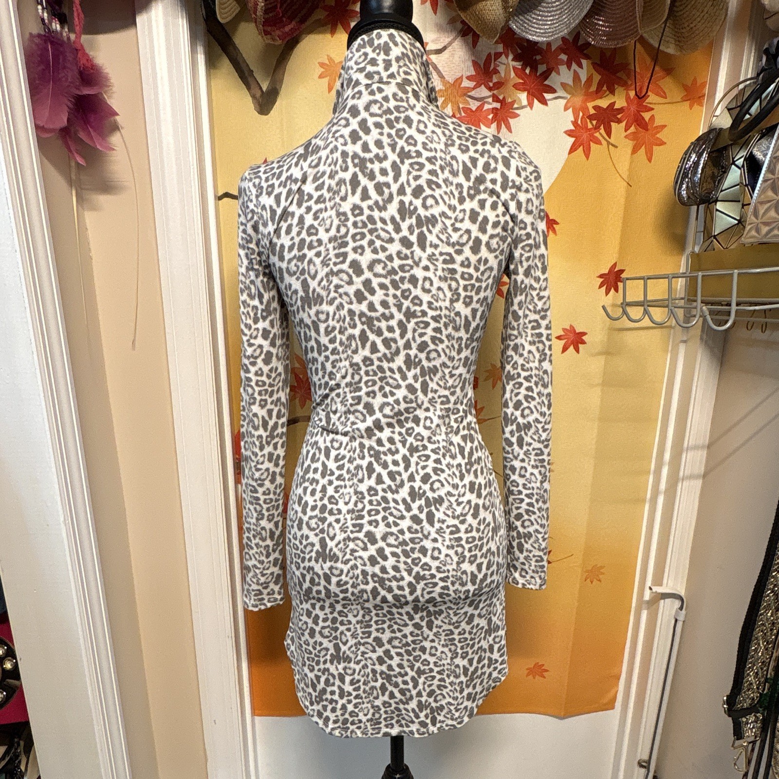 Leopard Animal Print Collared Button Front Shirt Dress S