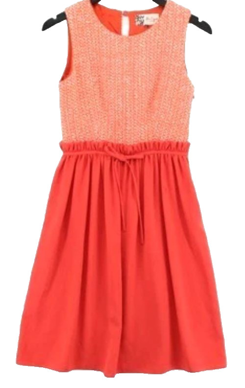 Jaeger Boutique Textured Dress bright orange / check cotton blend Size 10 vgc