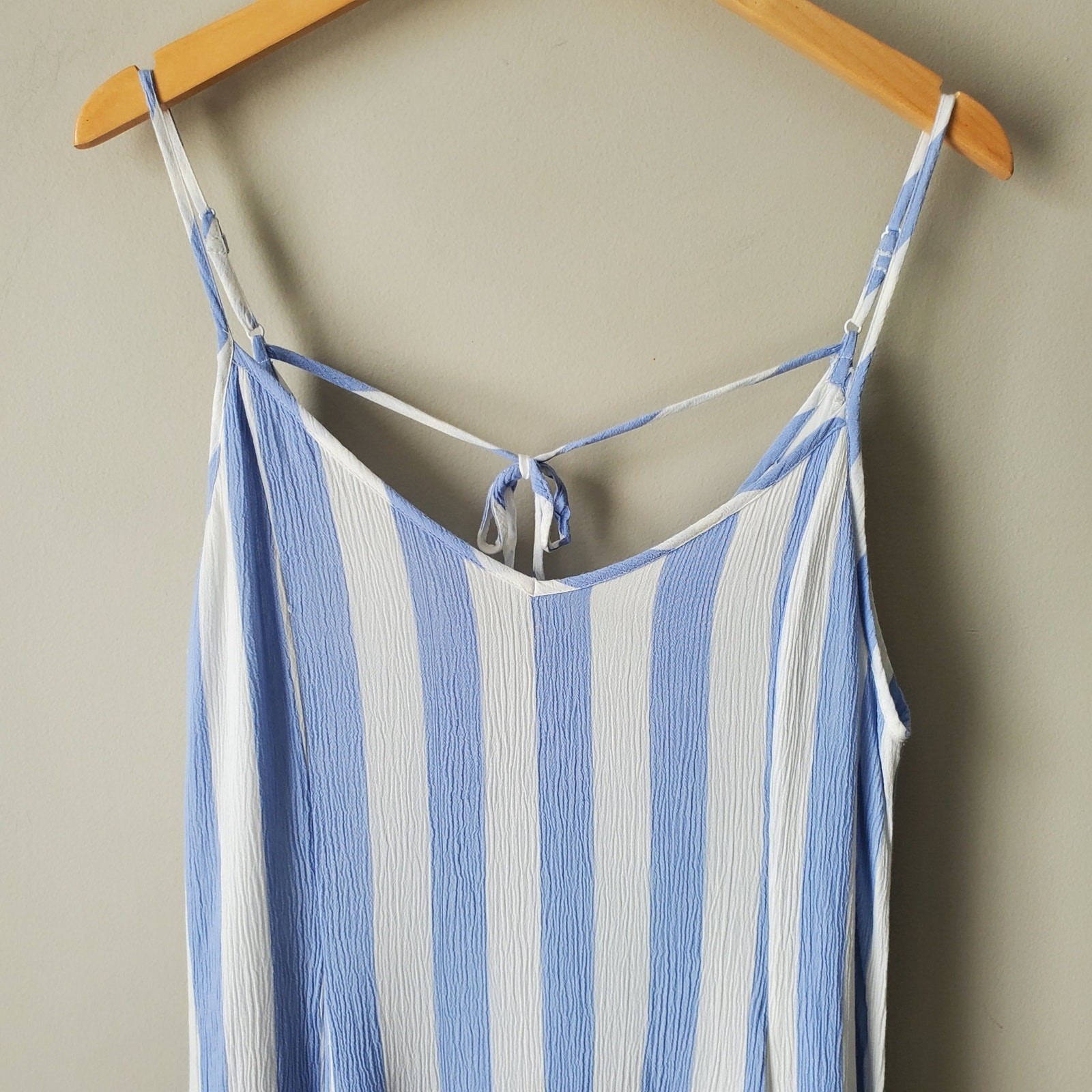 American Eagle Blue White Cabana Stripe Midi Sundress M Boho Chic Preppy Beach