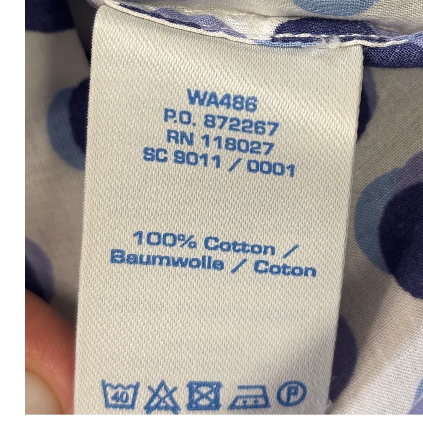 Boden Tunic Top Womens US 6R Blue Purple Polka Dot Cotton Crochet Trim Boho