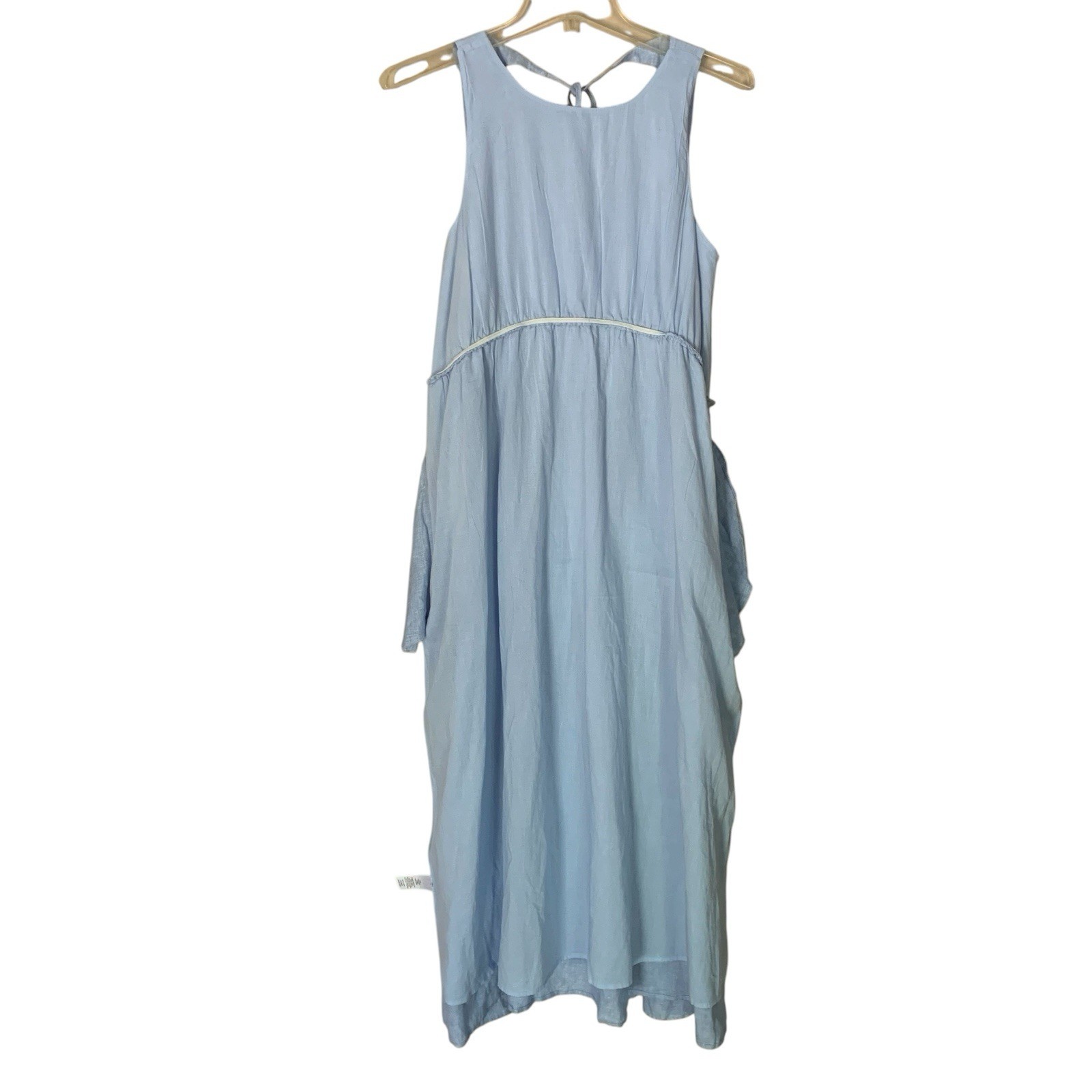 Haven Well Within Sz.S Blue Linen Sleeveless Tier Maxi Pockets Coastal Dress NEW