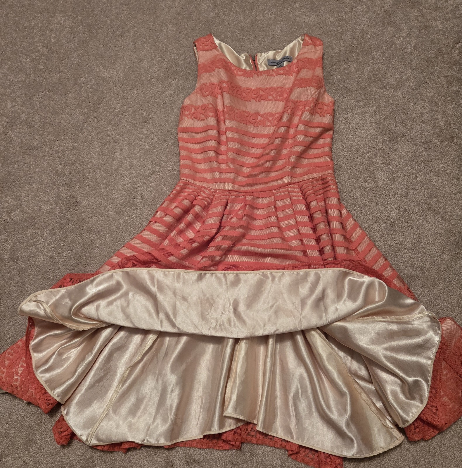 Danny & Nicole CUTE Peach & Cream Lace, Fit & Flare Sleeveless Dress, Lined