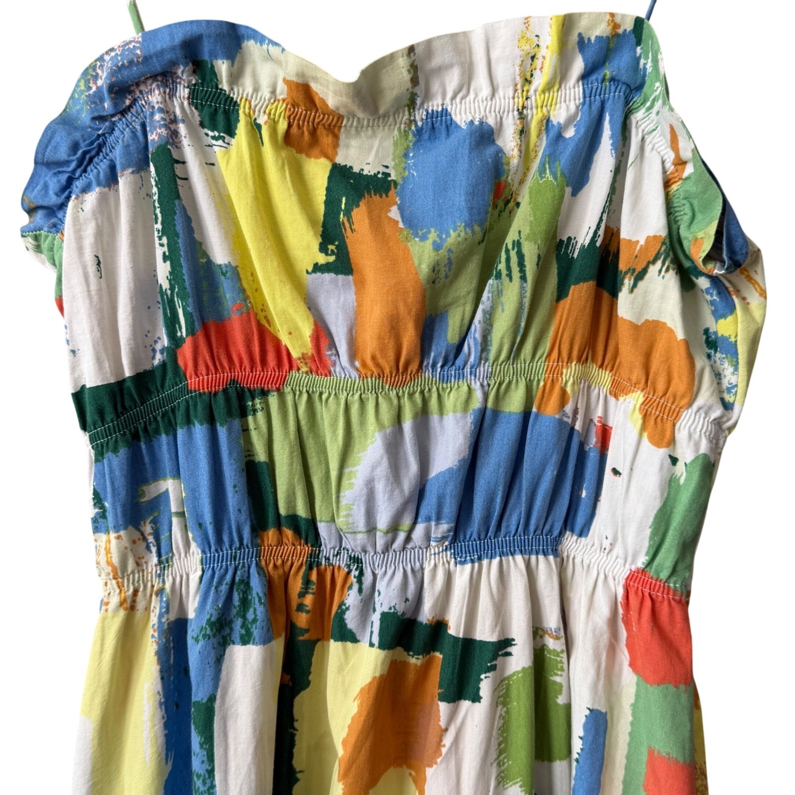 Stradivarius Abstract Paint-Print Smocked Midi Sundress – Size Small
