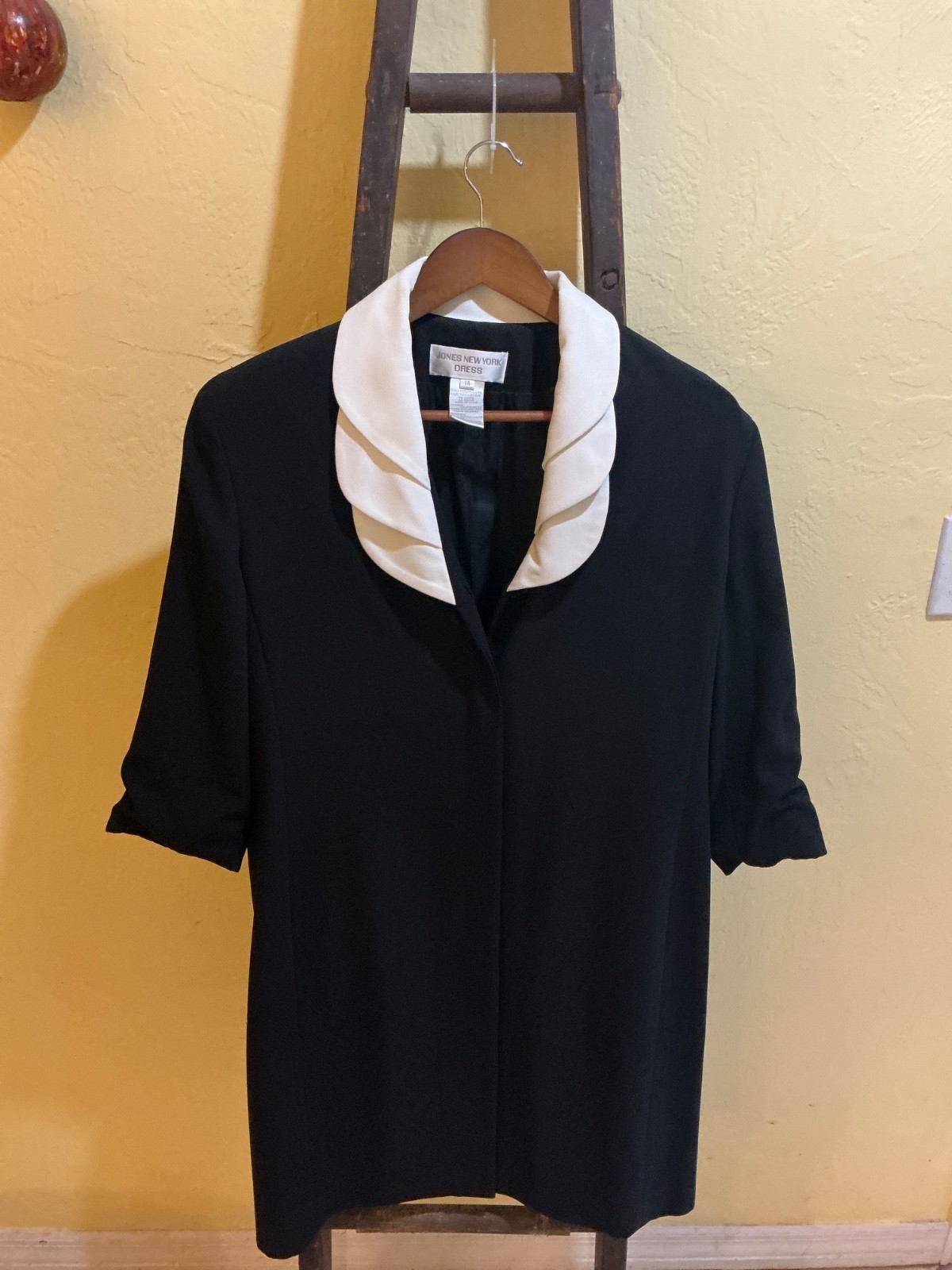 JONES NEW YORK WOMENS BLACK DRESS / WHITE SIZE 14 COLLAR BUTTON DOWN DRESS