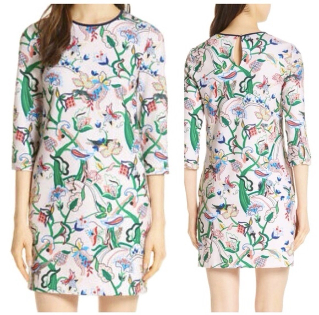 Ted Baker Size 3 M Volca Jungle Floral Pink Print Stretch Shift Dress