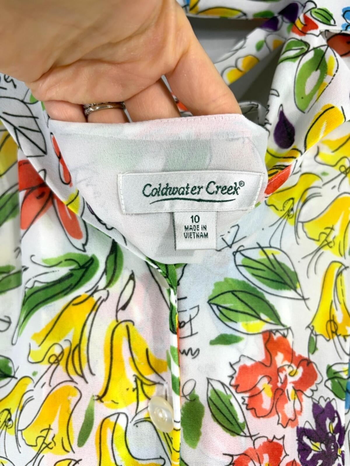 Coldwater Creek Floral Chiffon Collared Button Front Midi Dress Size 10