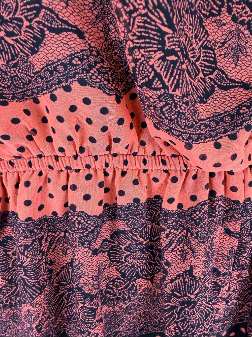 EnFocus Studios Sleeveless Coral & Black Midi Dress Drawstring Waist Size 12
