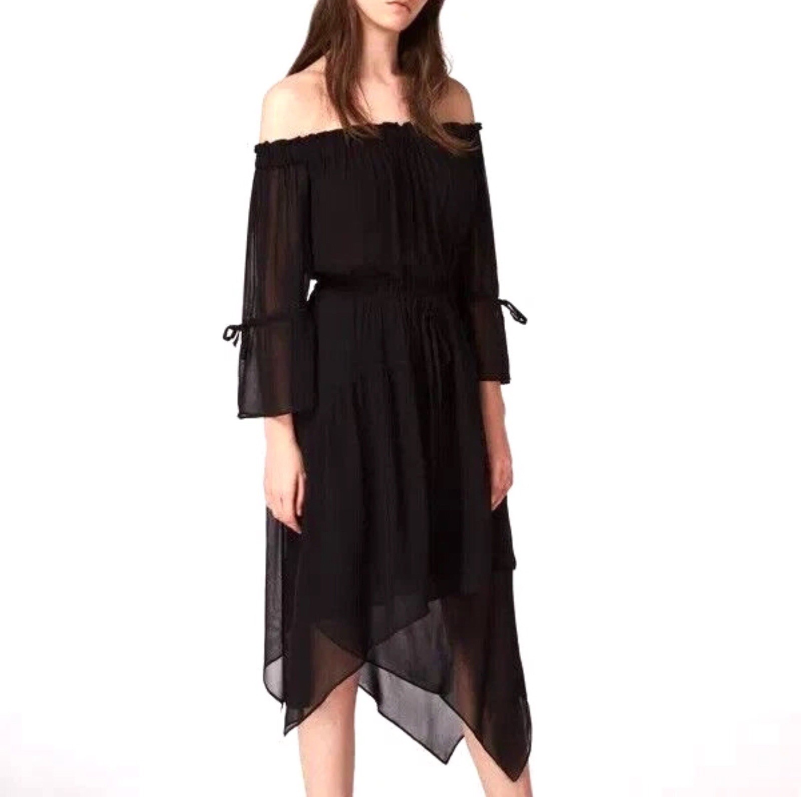NWT All Saints Rina Floaty Black Sheer Gothic Whimsigoth Gypsy Coquette Dress M