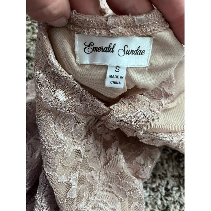 Emerald Sundae Mauve Pink Lace Bodycon Mini Dress Strappy Back Size S