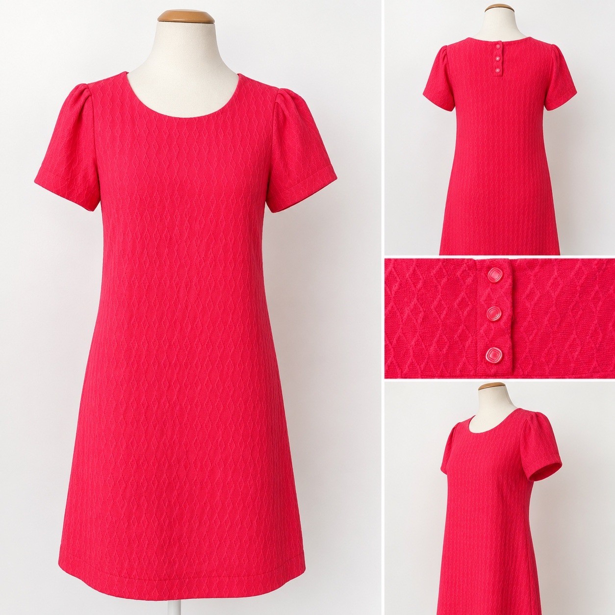 Maeve Anthropologie Pink Diamond Textured Knit Puff Sleeve Shift Dress Medium