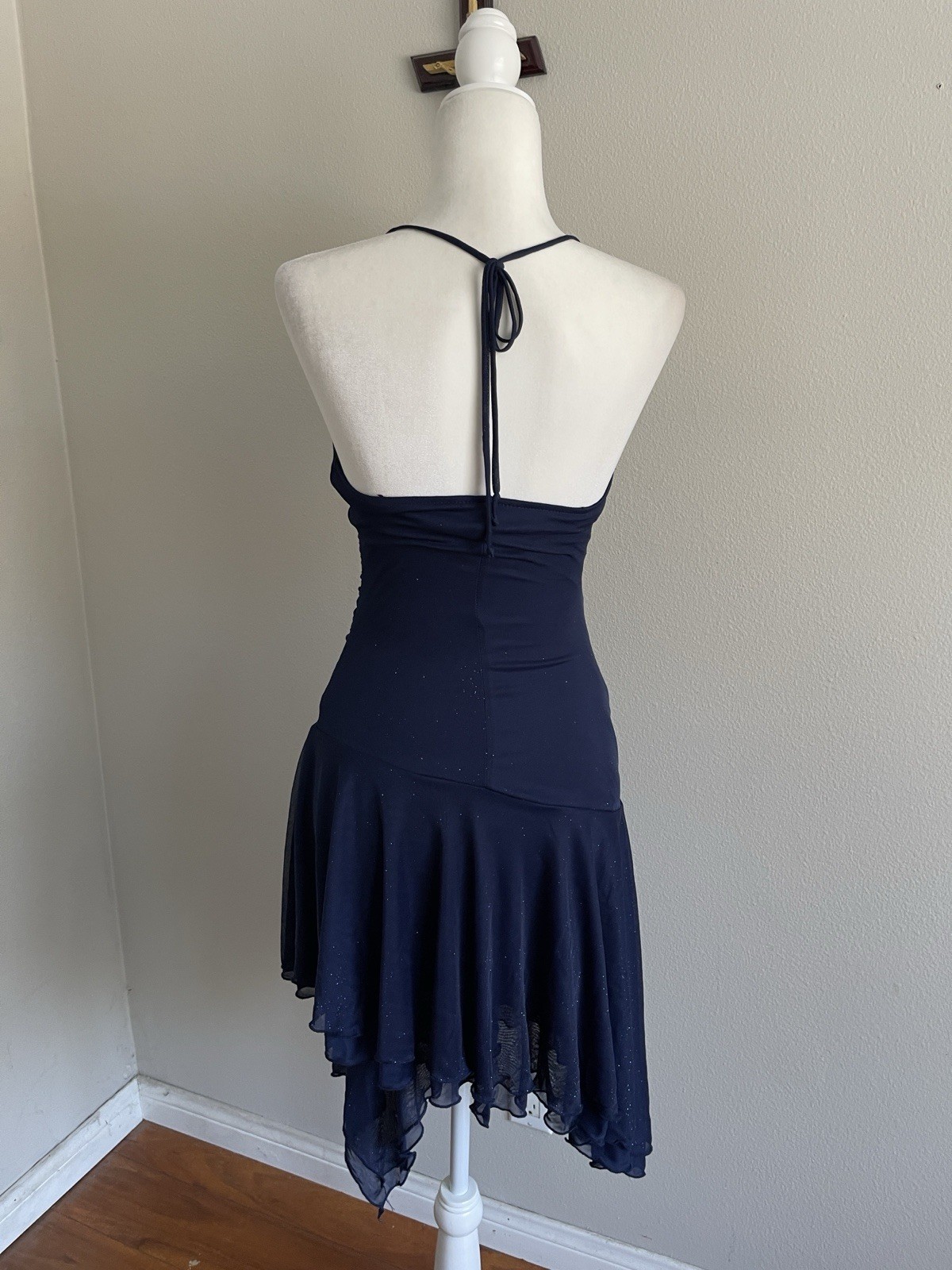City Studio Vintage Navy Blue Sparkly Asymmetrical Halter Dress Size S