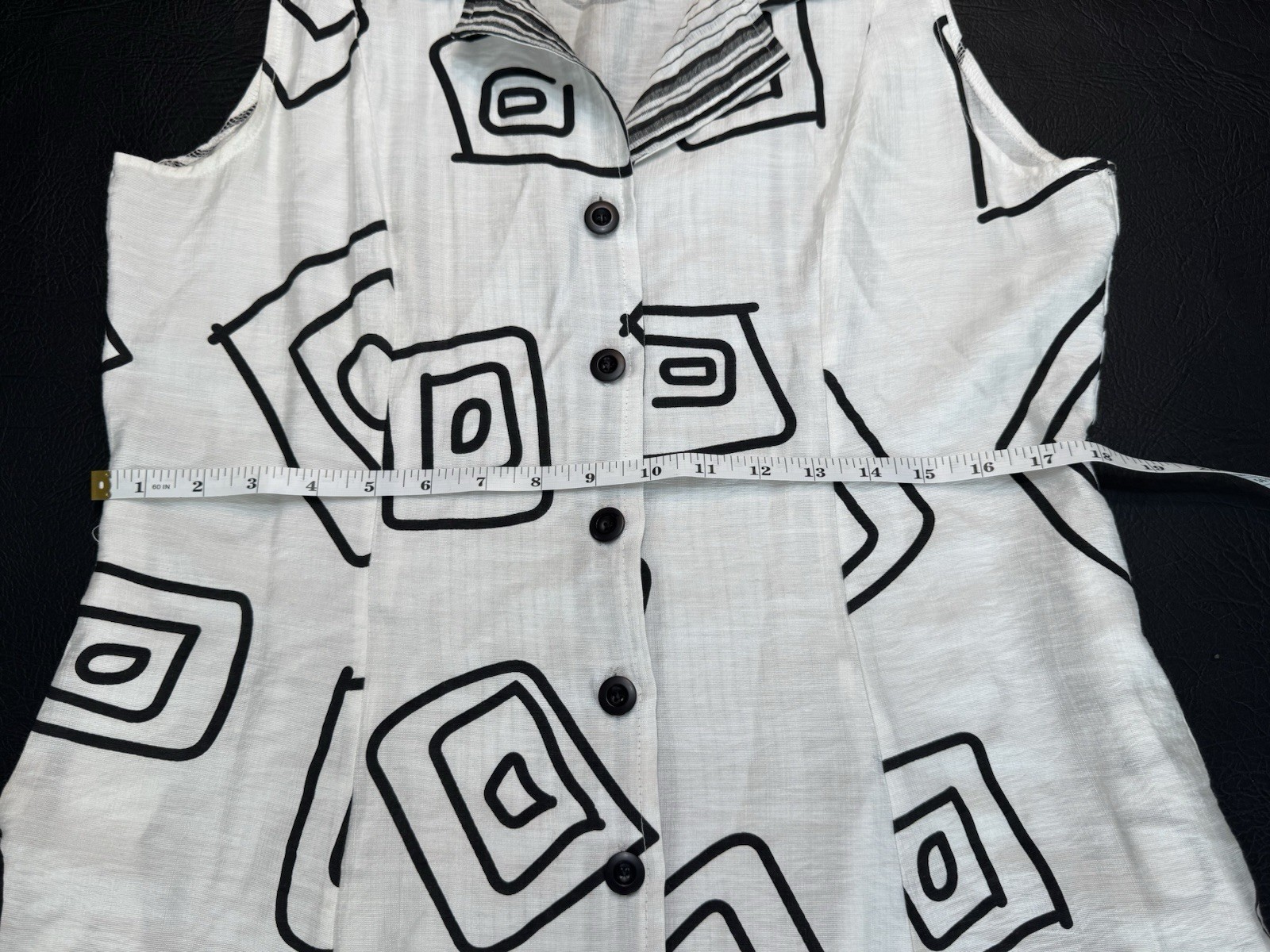 Radzoli Abstract Print Sleeveless Button Front Swing Dress White Black Sz S Art