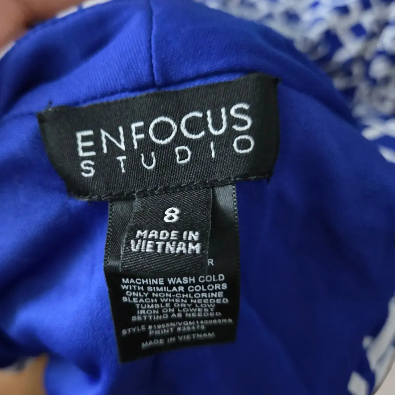 Enfocus Studio Blue White Geometric Sleeveless Wrap Dress Size 8