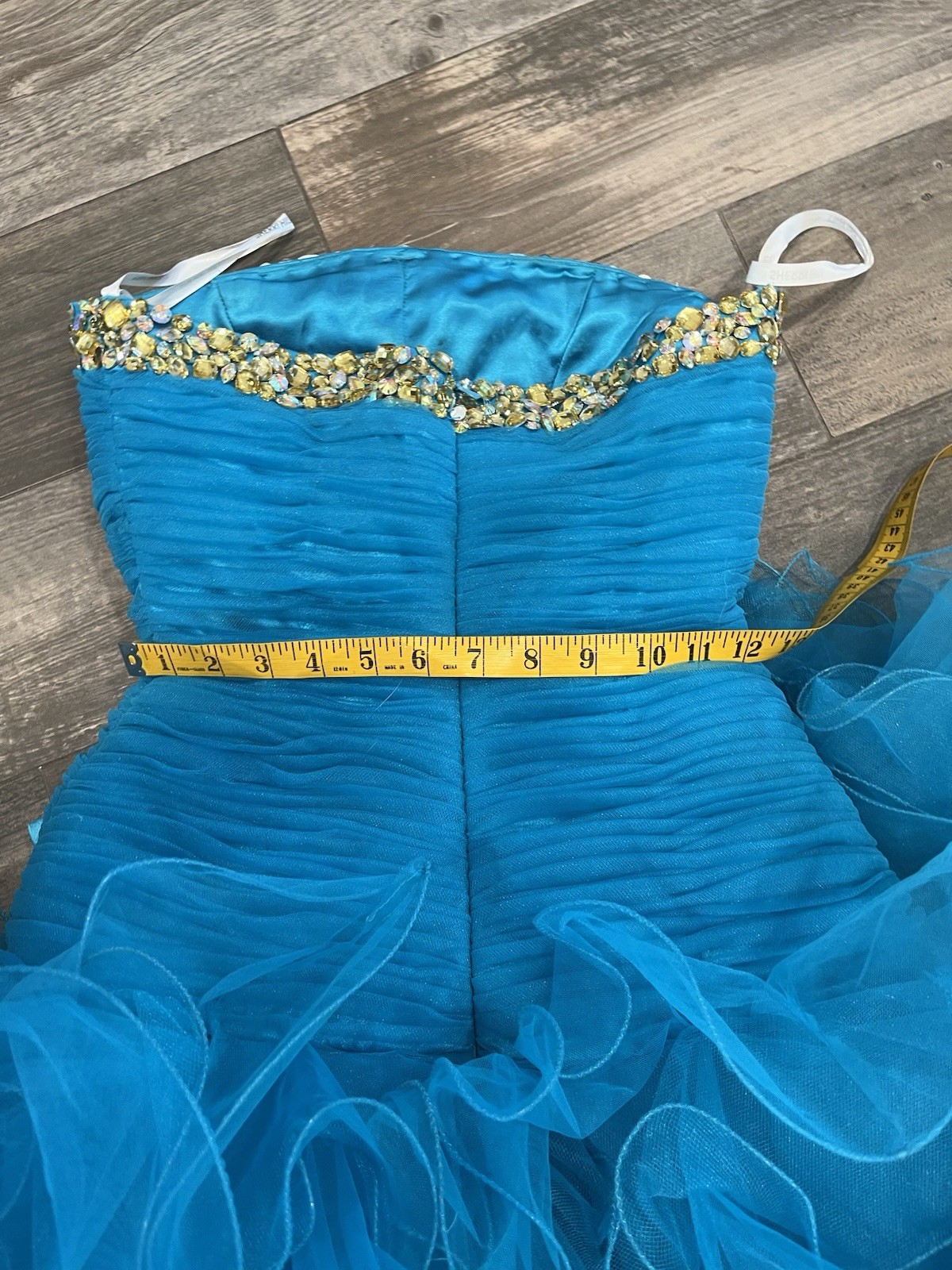 sherri hill 2326 Turquoise size 2 cocktail dress bow Rhinestone Flounce Ruffle