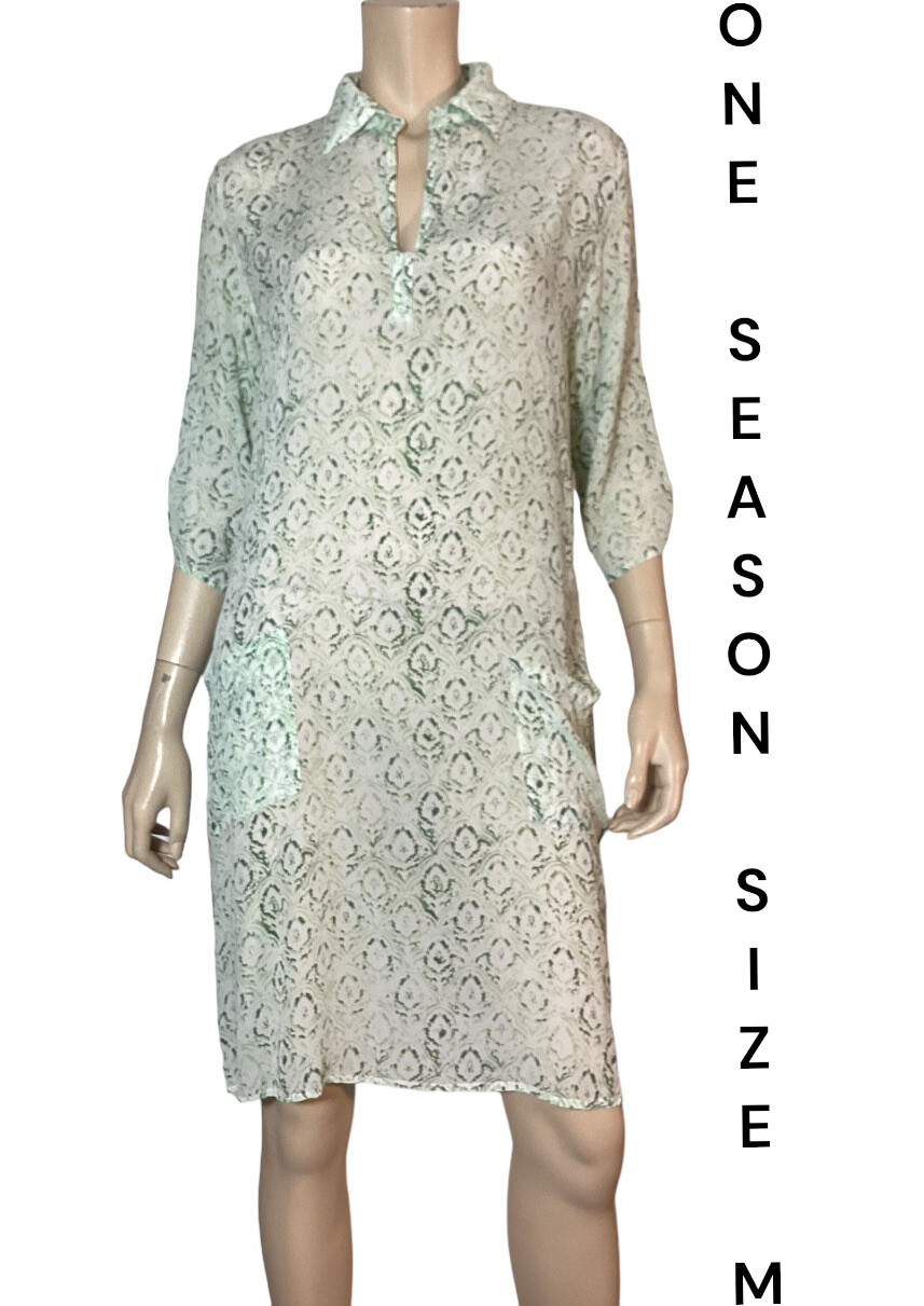 🌻ONE SEASON AUSTRALIA SIZE M GREEN WHITE PRINT LIGHT CREPE SHIFT DRESS