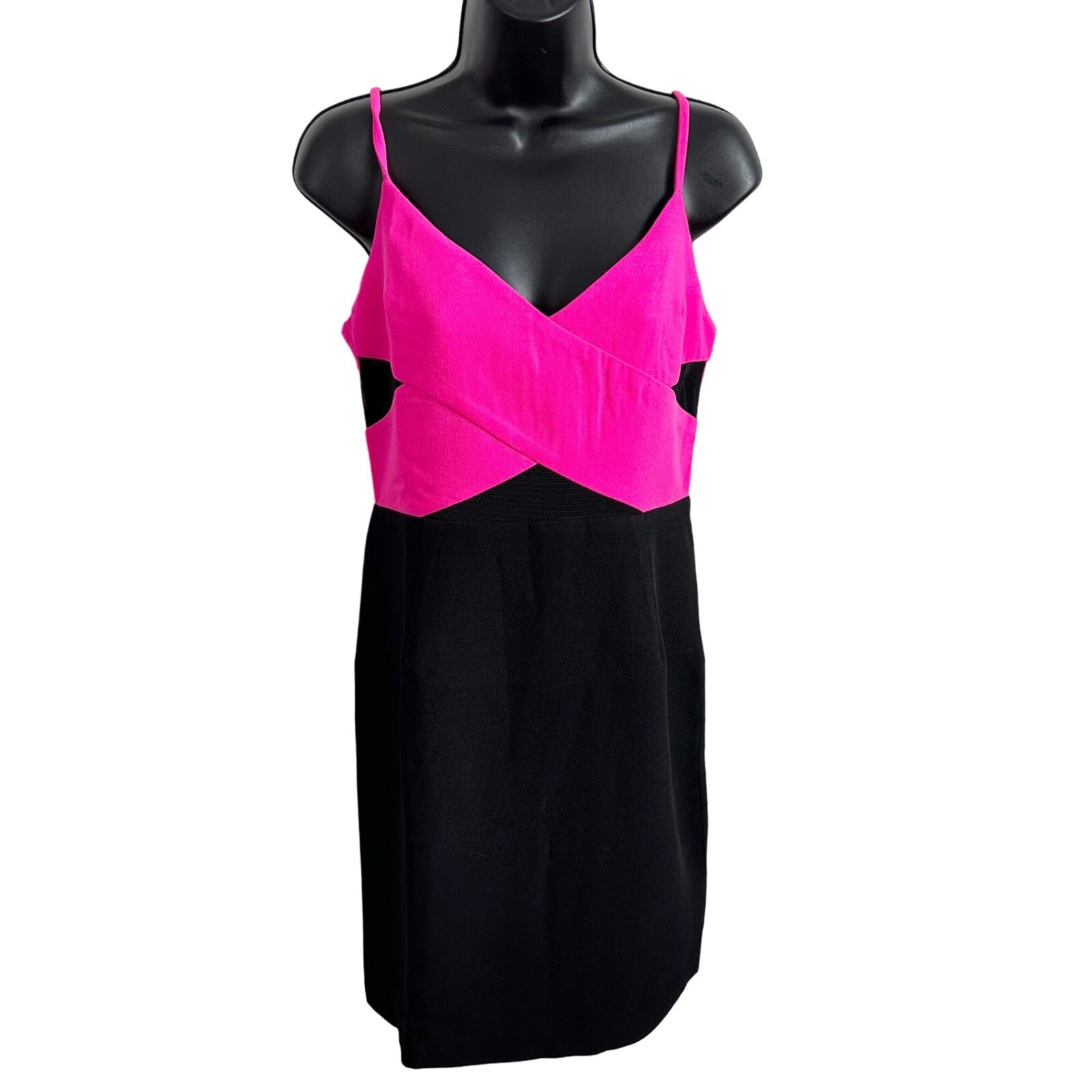 Lucy Paris Mesh Cutout Sleeveless Bodycon Mini Dress Black Fuchsia Size Large