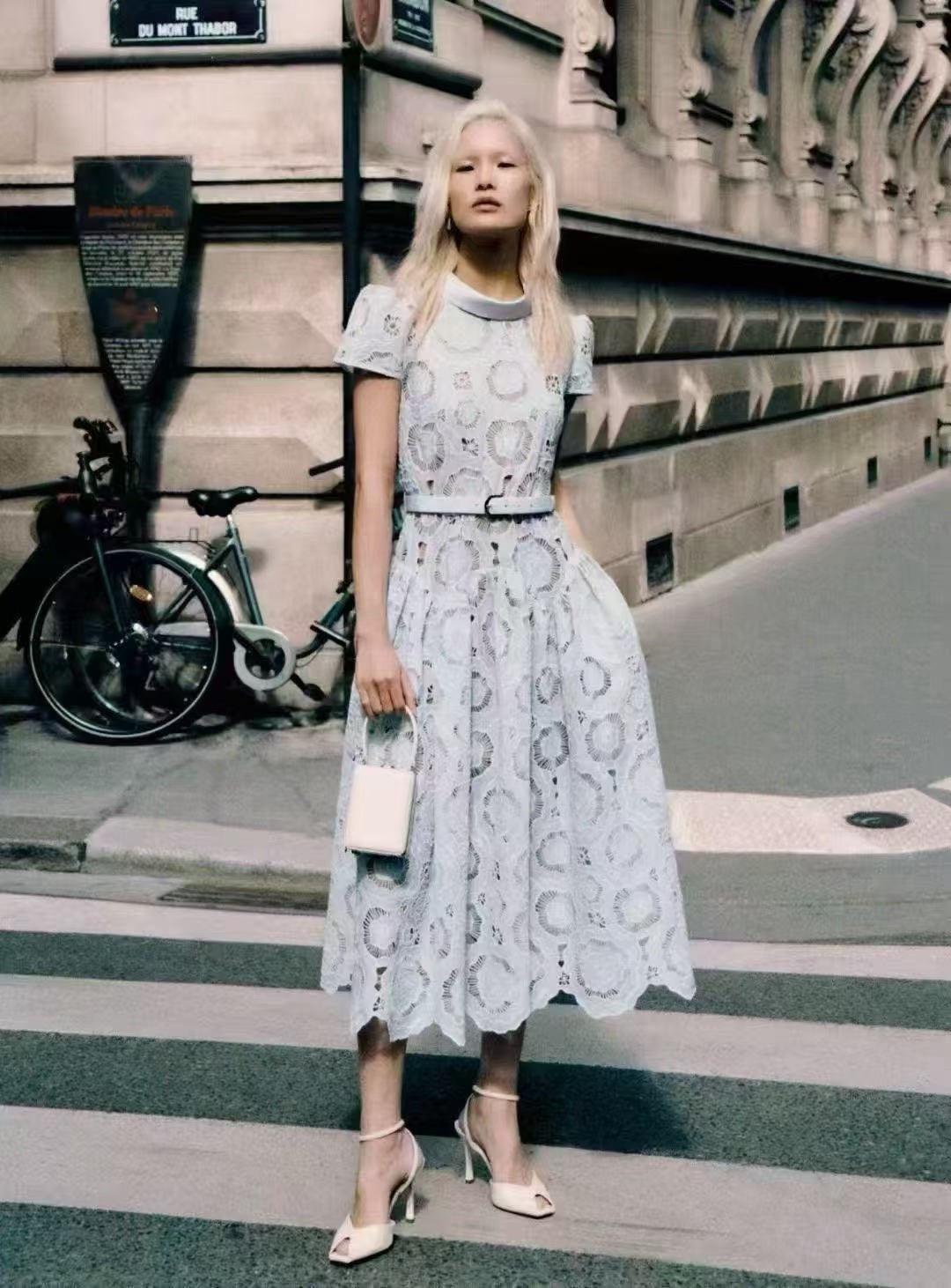 Self portrait BLUE FLORAL LACE MIDI DRESS $735 NWT Size US 10 UK 14