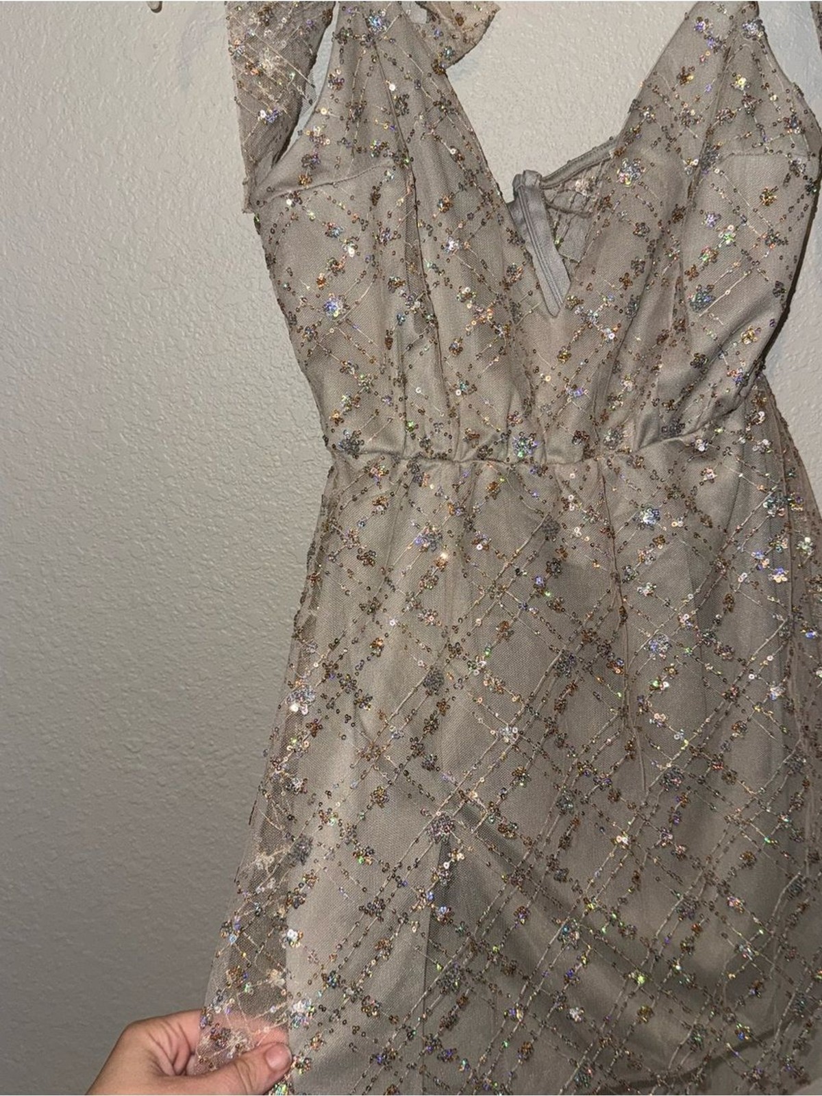 Lucy in the Sky Sequin Tulle Bow Strap A-Line Mini Dress Size L Party Cocktail