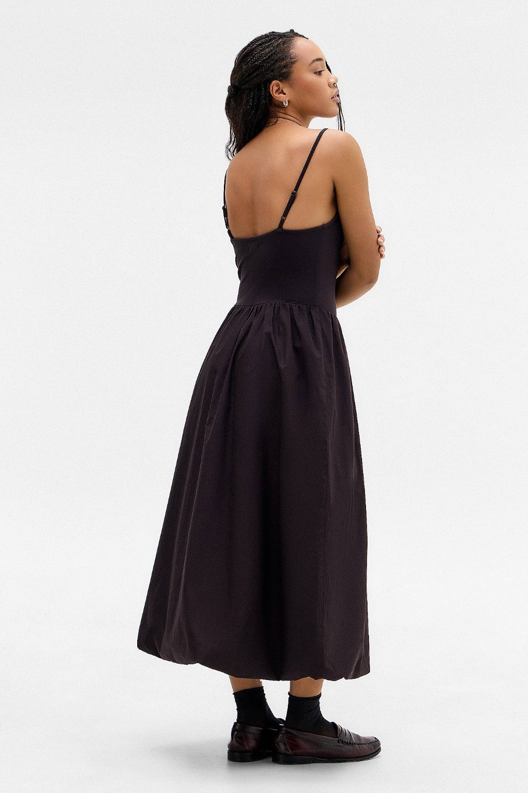 Urban Outfitters Kimchi Blue Eden Hybrid Puffball Dress S P Brown Midi NEW 44036