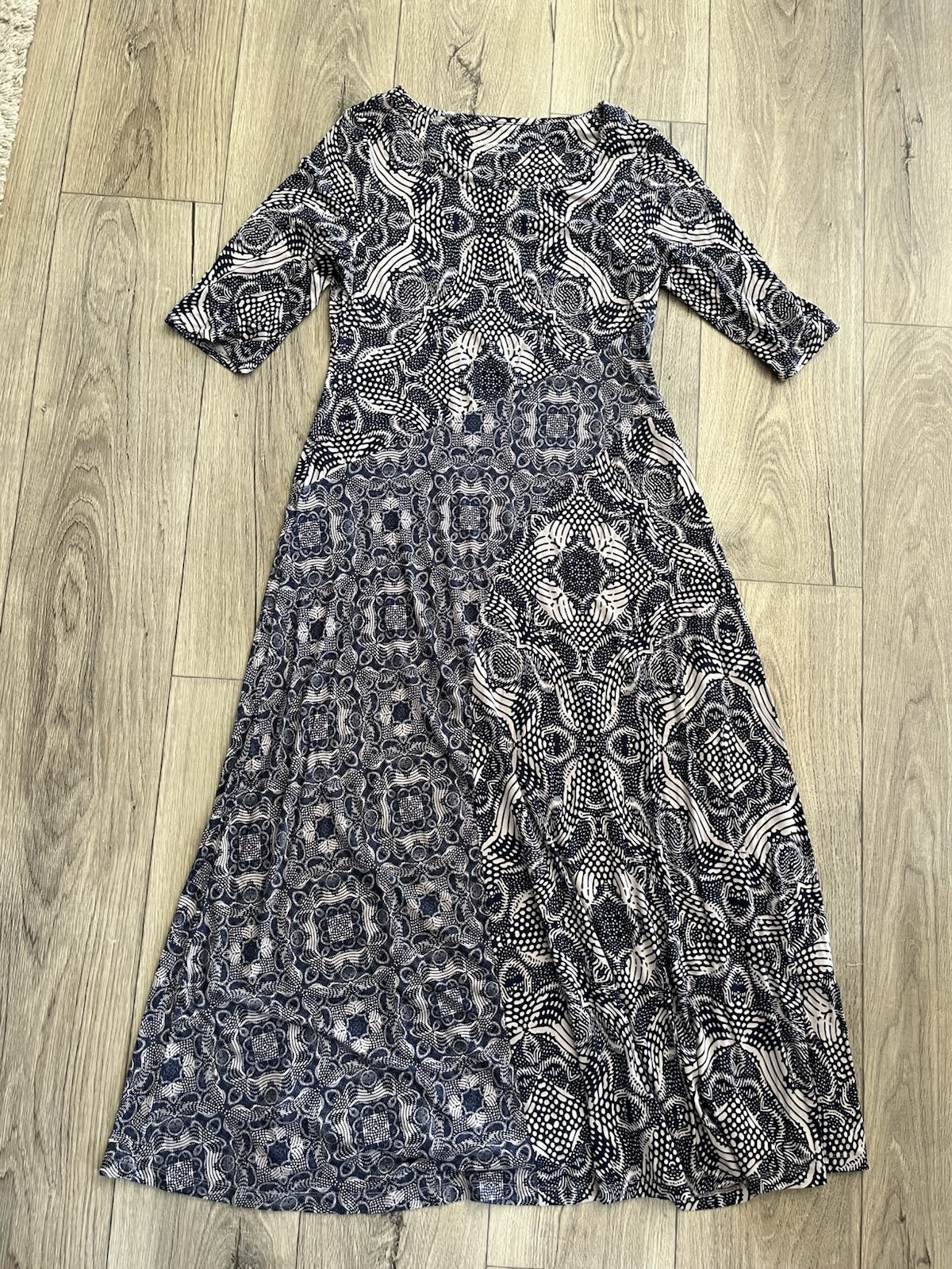 Soft Surroundings Juliette Jersey Maxi Dress Navy Cream Tile Medium Teacher
