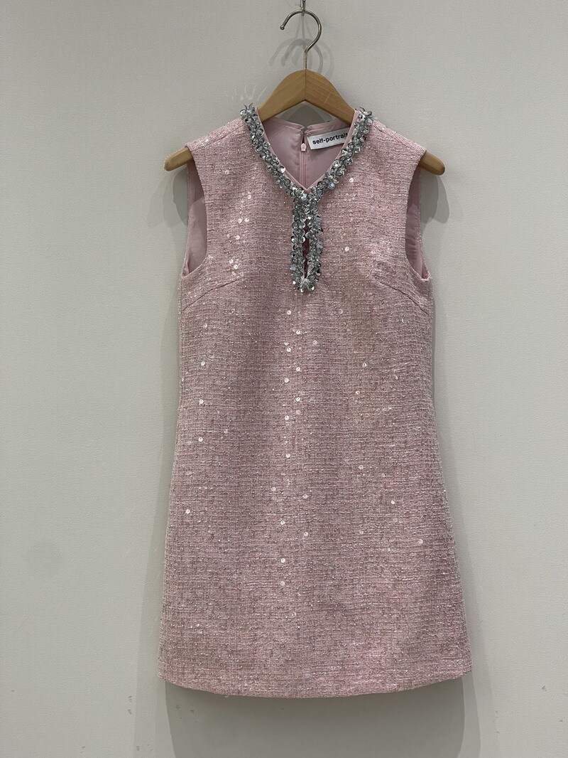 Self-Portrait Polyester Sequins Sleeveless Mini Dress for Ladies Blue white PINK