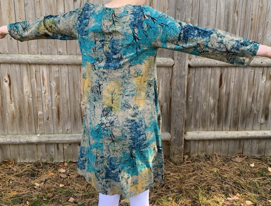 YJYL Green Multicolor Tree Print Shift Dress 3/4 Sleeve China Size XXL (US M)