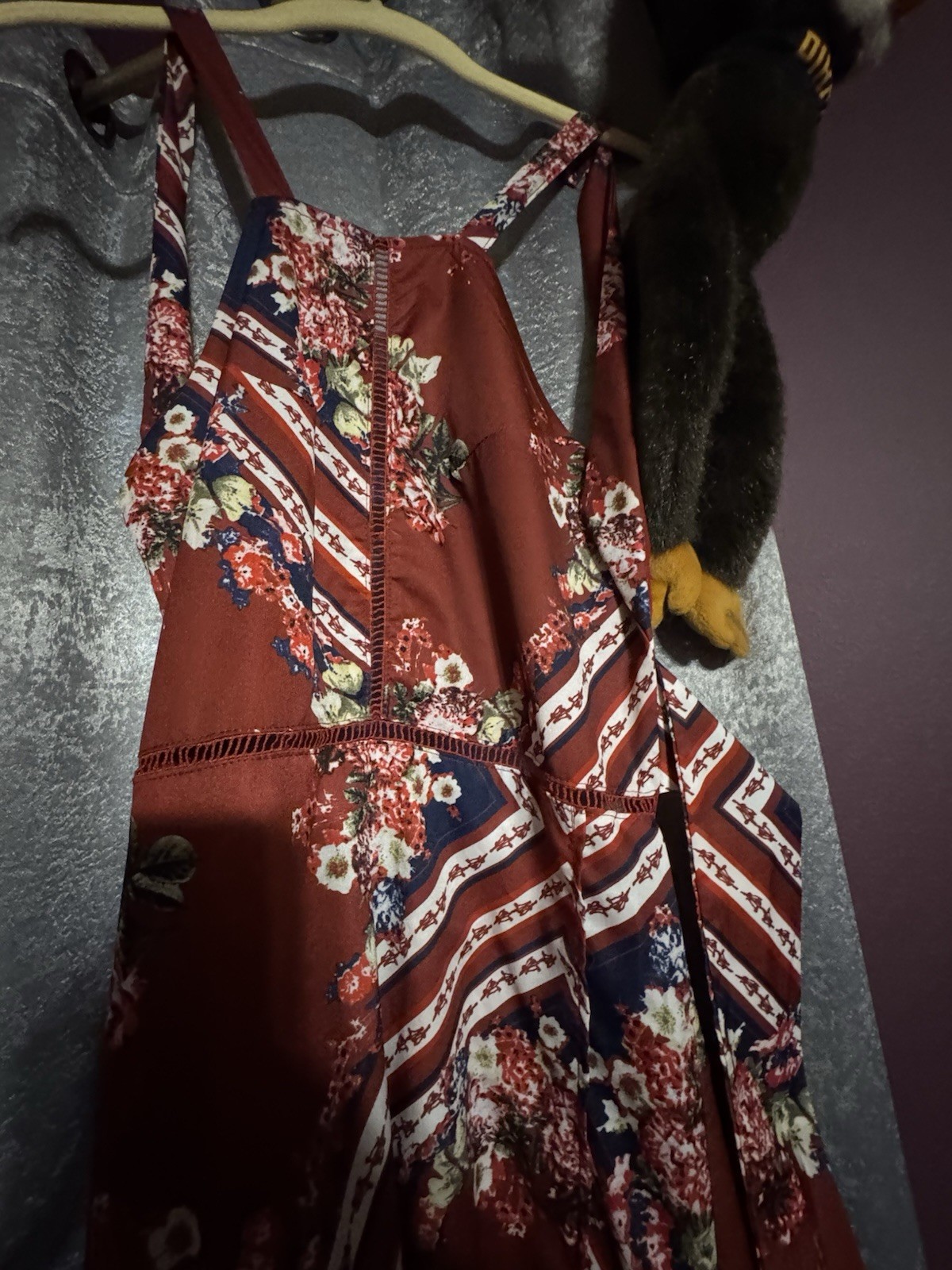 Burgundy Floral & Navy Patchwork Maxi Dress