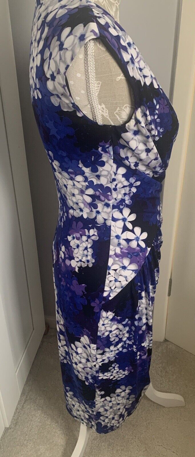 PHASE EIGHT ROYAL/PURPLE/BLACK WIGGLE DRESS SIZE 10 , LINED WEDDING VGC