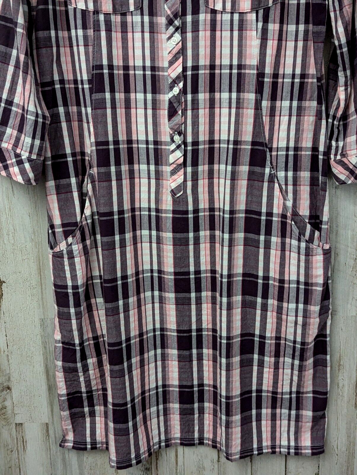 Columbia PFG Super Bonehead Dress Medium Pink Plaid Pockets Preppy Outdoor Beach
