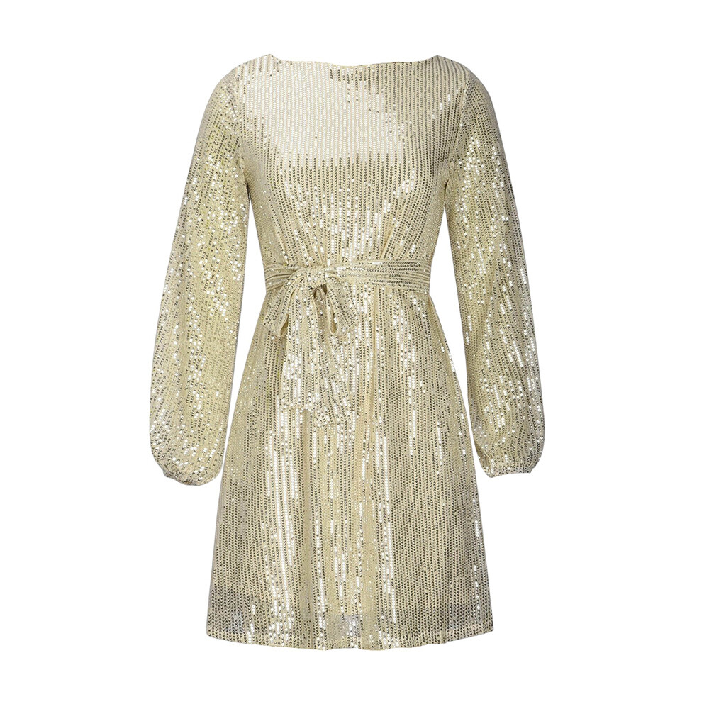 Women Sexy Sequin Shiny Long Sleeve Bodycon Mini Dress Ladies Evening Party Gown