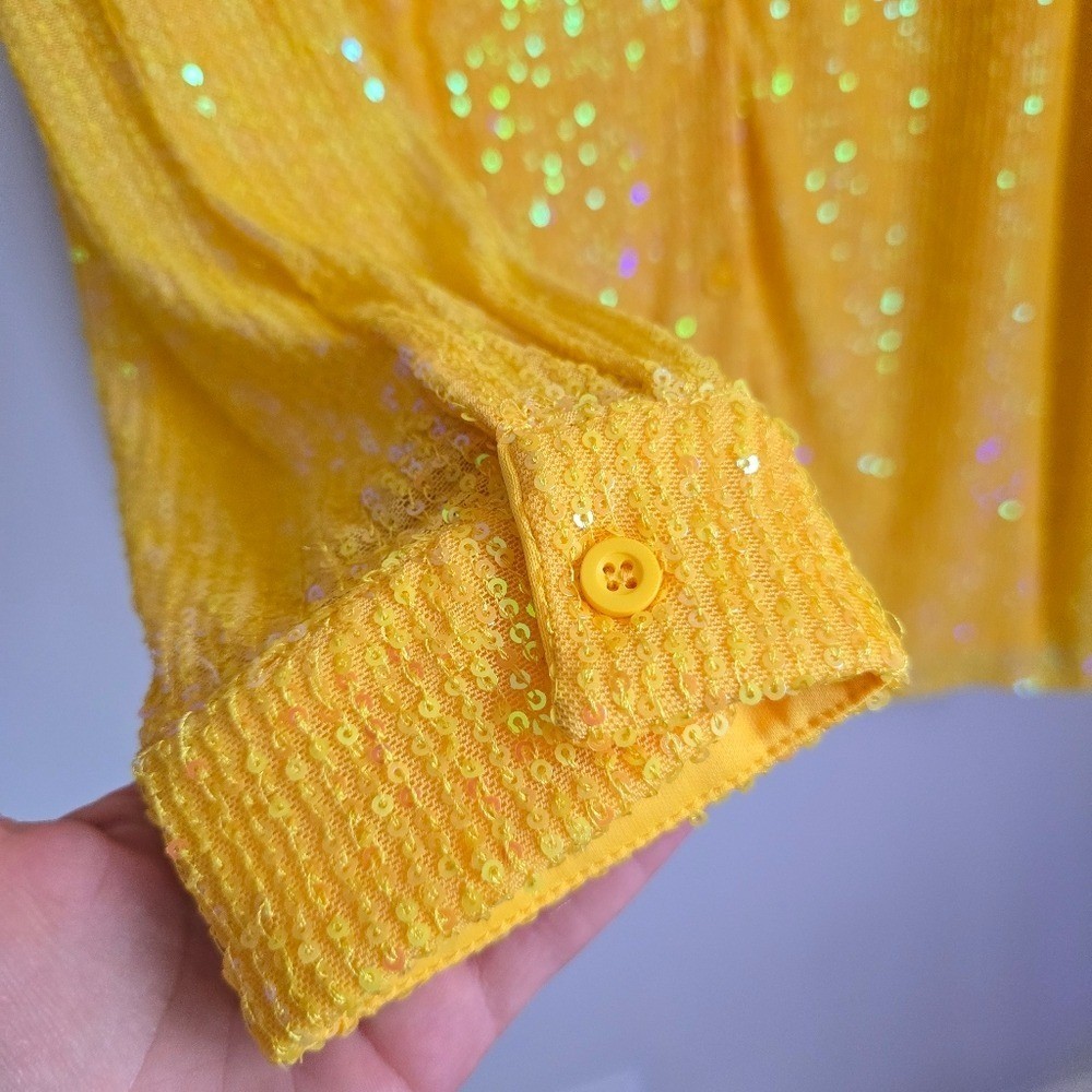 Anthropologie NEW Flat White Yellow Sequin Tunic Shirt Dress SZ XL Eras Tour