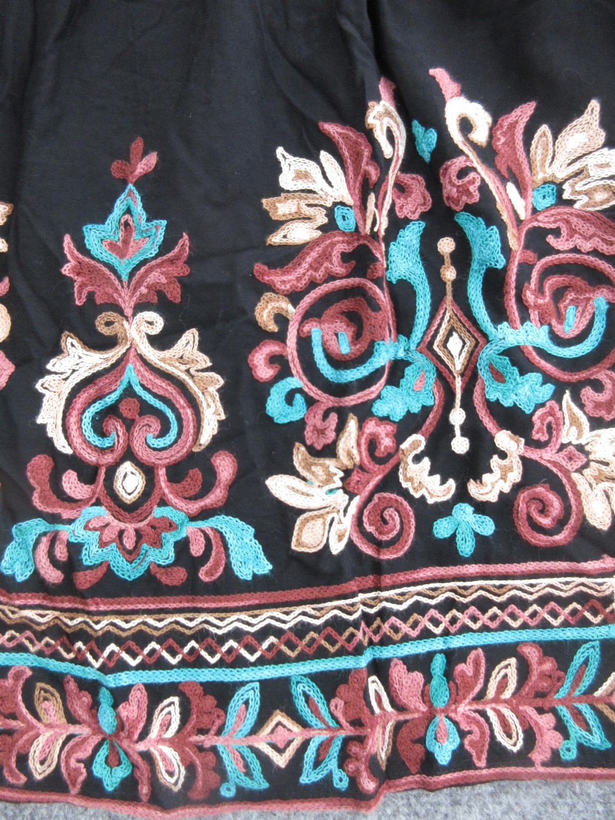 Floret Dress Womens Petite Small Black Embroidered Boho Trapeze Long Sleeve