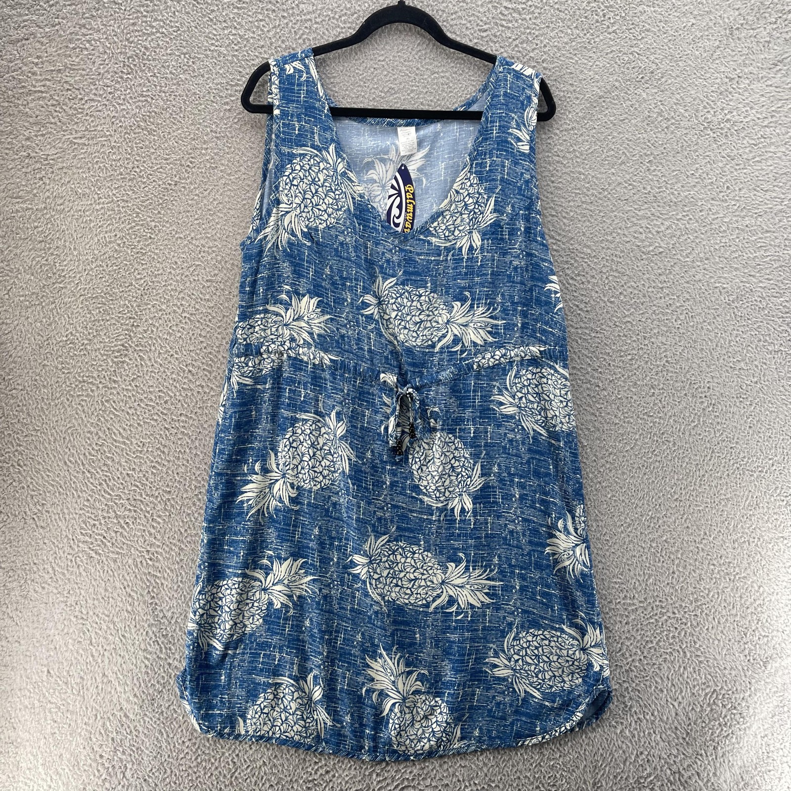 Palmwave Hawaii Dress Womens Extra Large Blue Pineapple Print Rayon Sleeveless