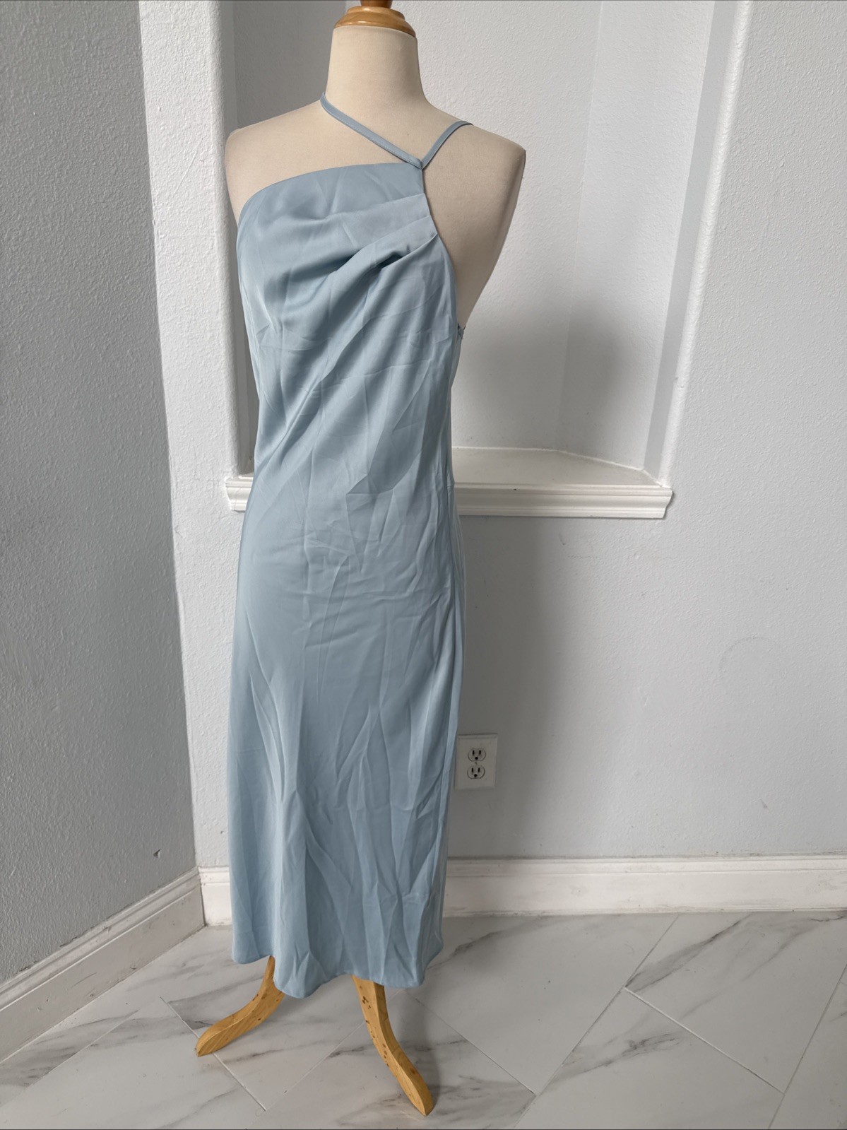Prettygarden Dress M Blue Satin Slanted Shoulder Party Formal Clean Girl