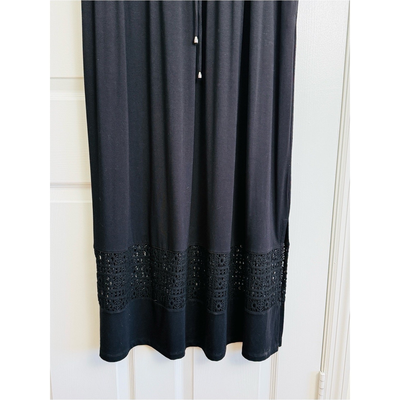 NWT Catherines Solid Black Sleeveless Crochet-Trim Jersey Knit Maxi Dress 14/16W