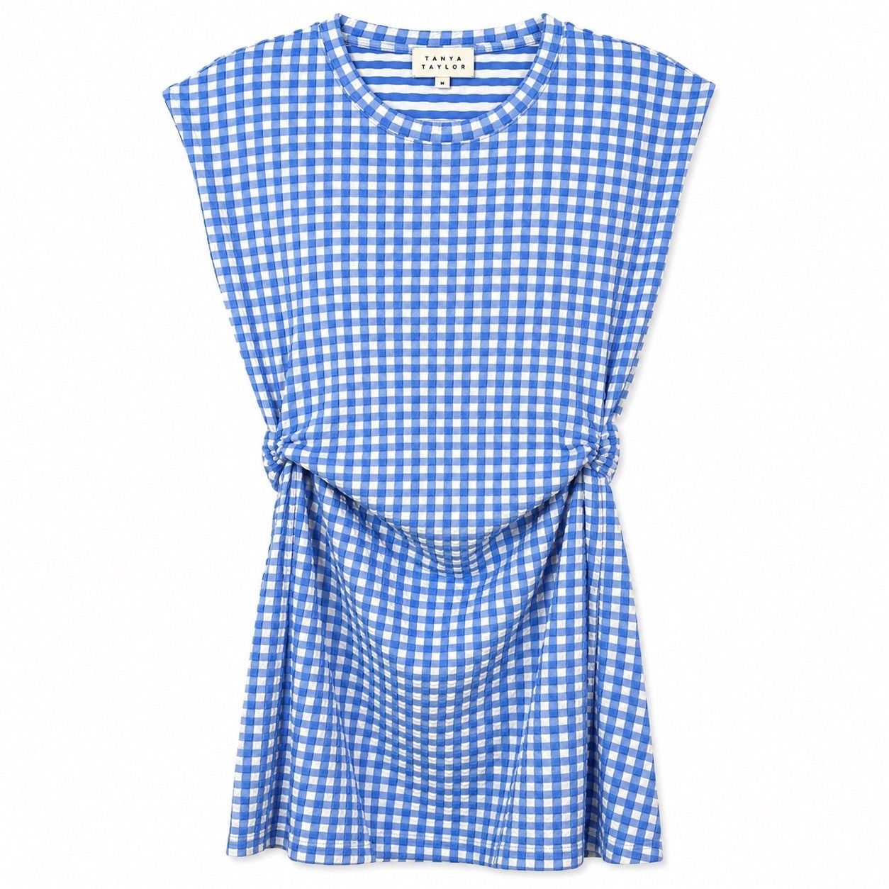 Tanya Taylor Textured Gingham Dress Womens Medium Blue White Check Knit Midi