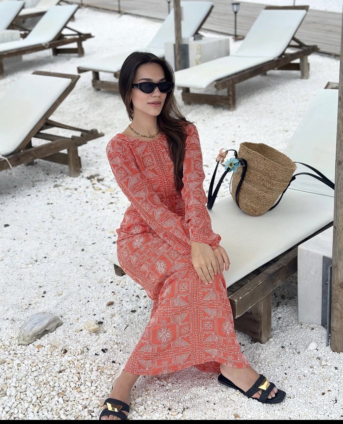 NWT ZARA SS21 LONG EMBROIDERED DRESS Burnt orange 4786/089_XS-S