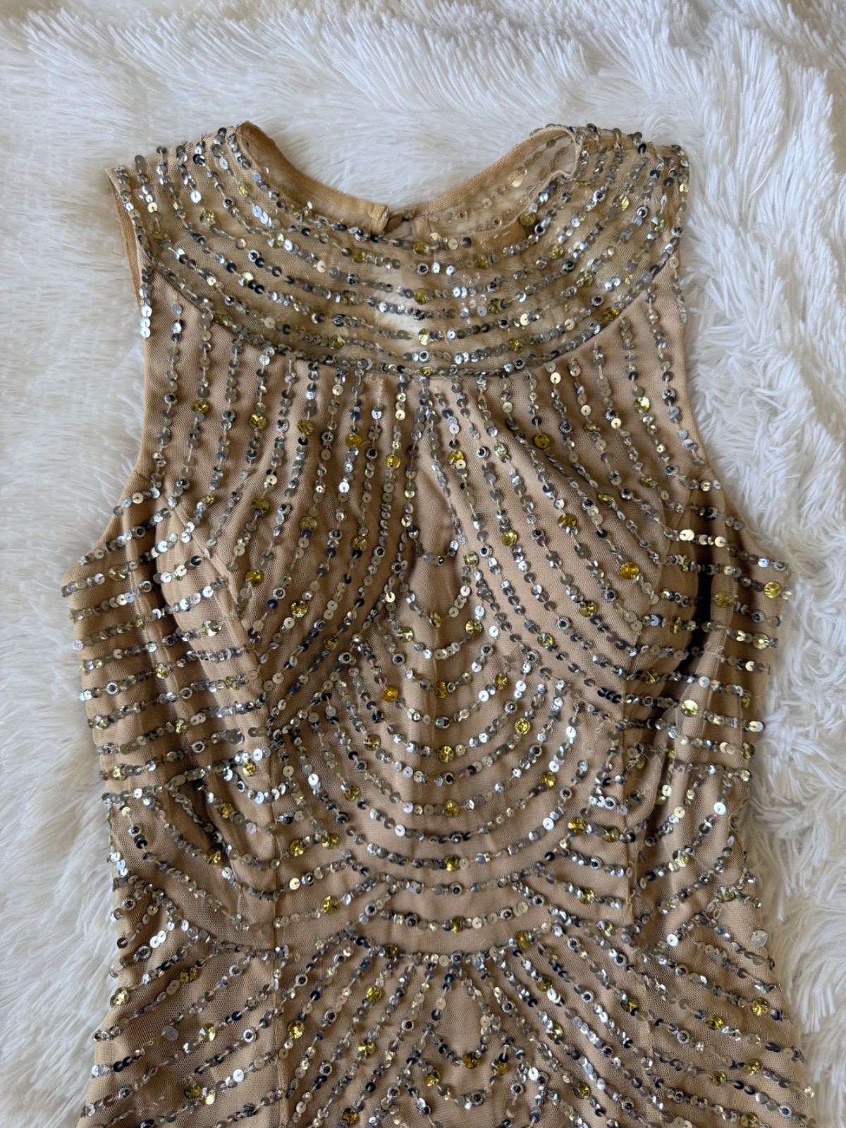 Aidan Mattox Sequin Beaded Embellished Cocktail Dress 2 Champagne Sleeveless