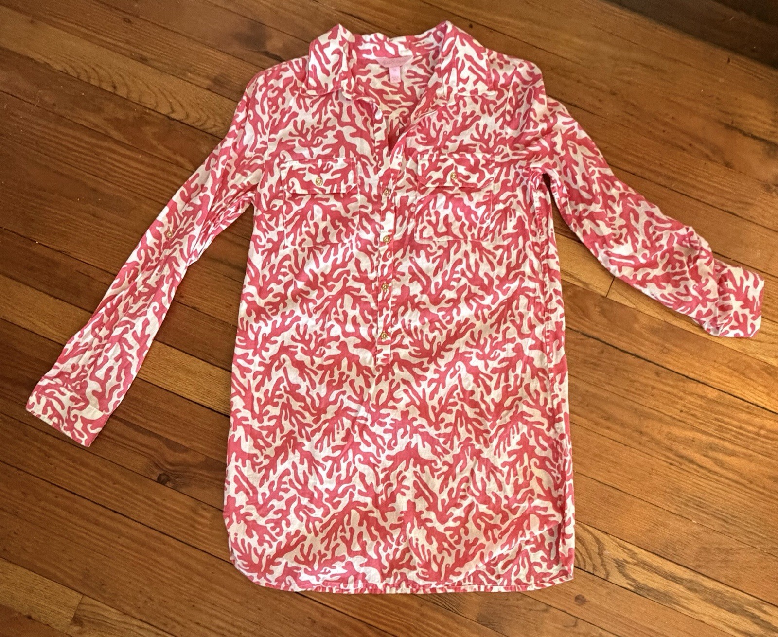 Lilly Pulitzer Women’s Coral & White Long Sleeve Print Dress – NWOT- XS Small