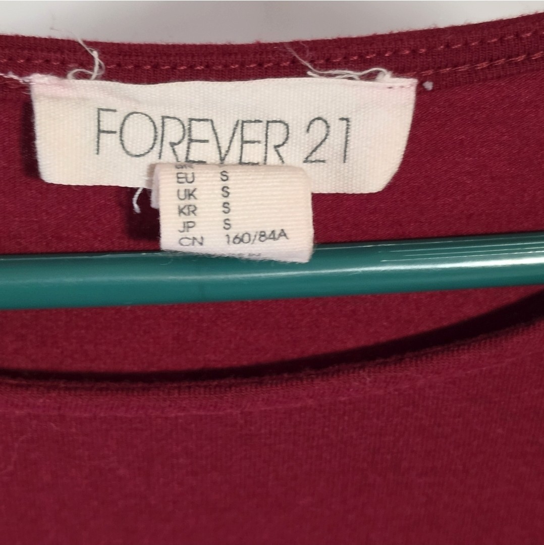 FOREVER 21 Women’s Red Solid Round Neck 3/4 Sleeve Sheath Mini Dress S