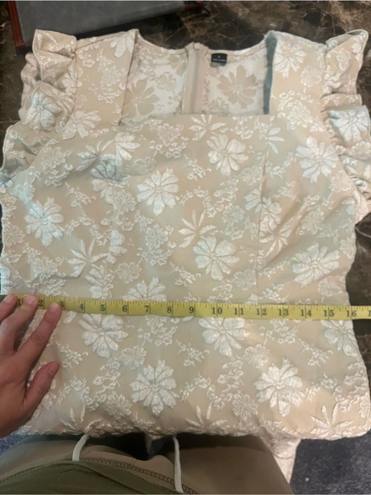 Stretchy Textured Fitted Square Neck Elegant Cream Floral Lace Mini Midi Dress L