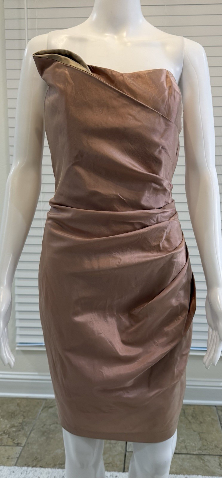 Alexia Admor Blush Satin Strapless Ruched Lined Sheath Knee Dress Size M