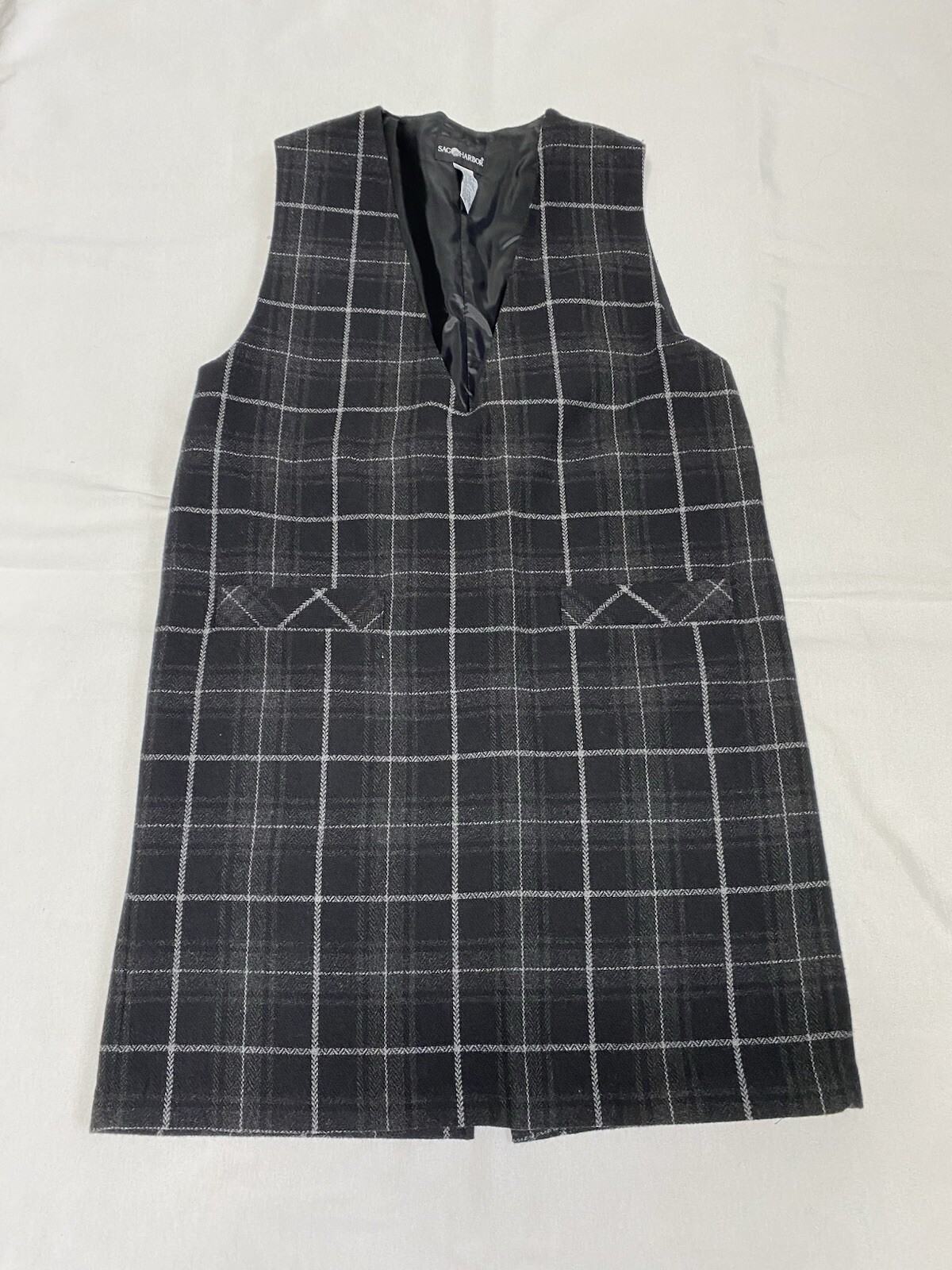 Sag Harbor Plaid Gray Wool Blend Acedemia Sleeveless Dress Size 14 (i)