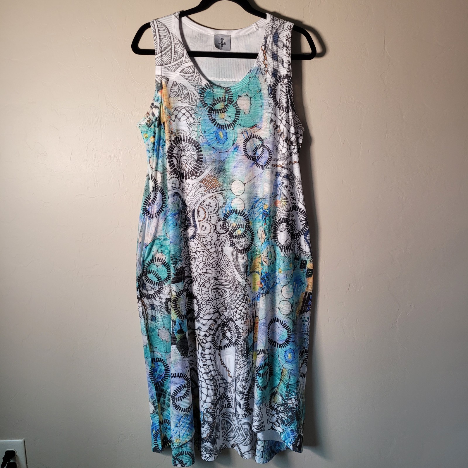 Inoah Size XL Mystique Medallion Ribbed Sheath Hi Low Dress Whimsical Abstract
