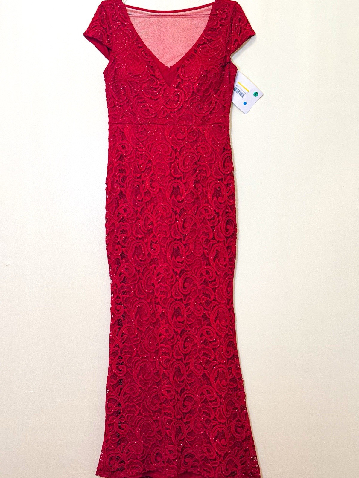 $228 Medium US 6 ❤️ Marina Stretch Red Women Push up A Line Lace Gown Dress